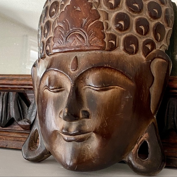 Vintage Tibet Buddha Wood Carved Mask - Picture 1 of 8